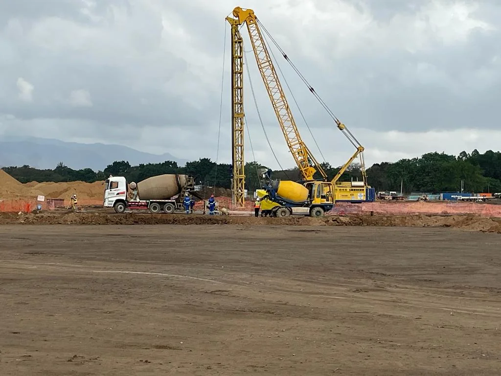 Piling rig installing foundation piles on a development site